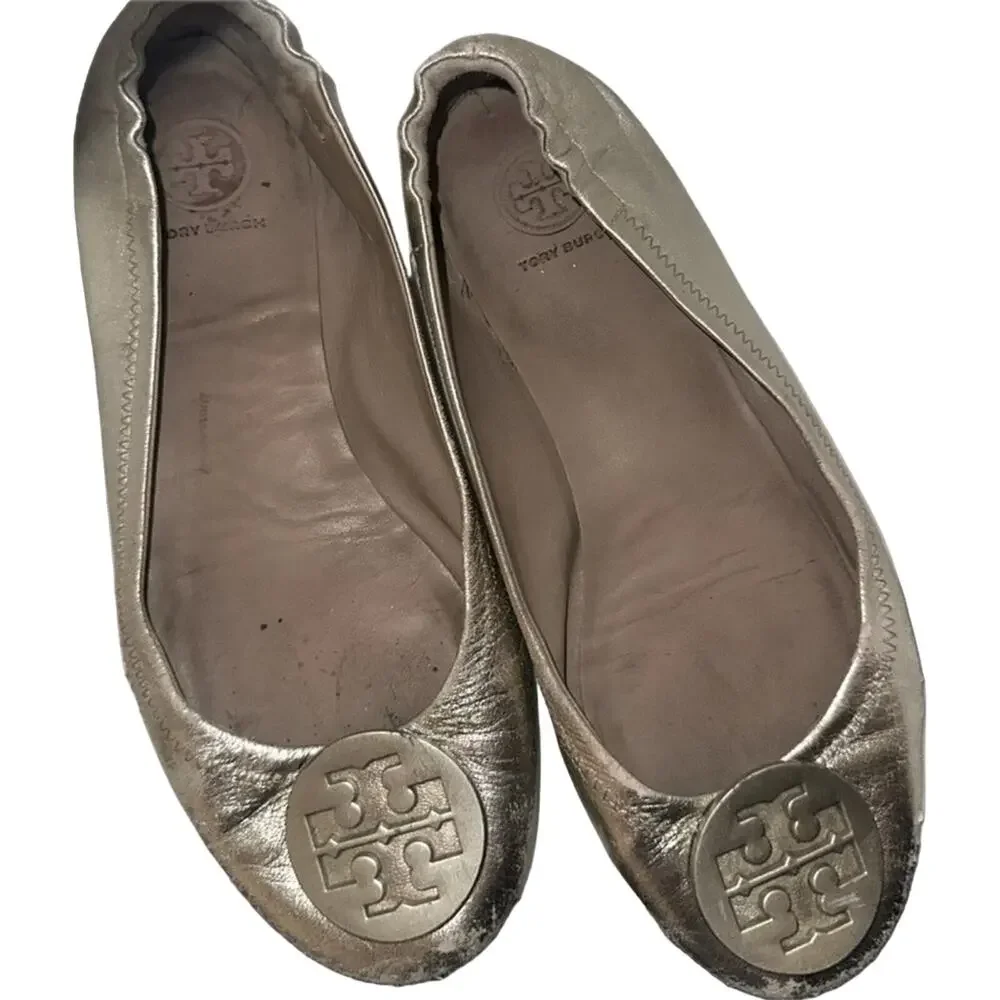 Tory Burch Flats Women’s Sz 9 M Minnie Travel Ballet Shoes Gold leather‎